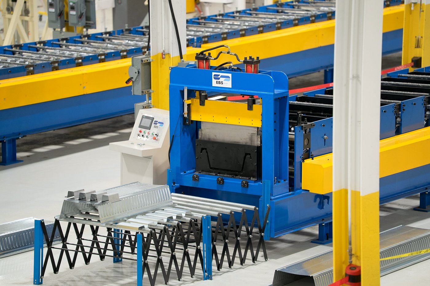 The EBS Global roll-forming line running across the plant floor in Barrie, Ontario