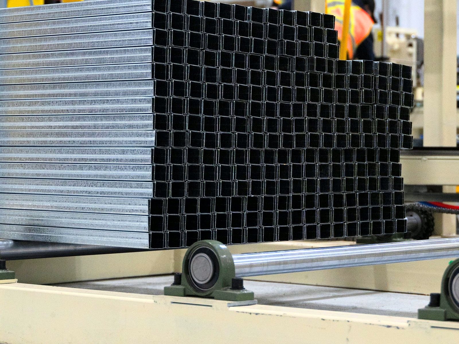 Bundled steel channel sections at the Barrie plant