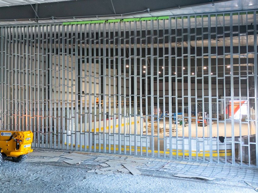 Wall framing inside a building under construction