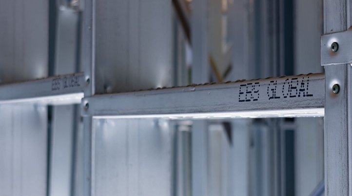 The EBS Global mark printed on a cold-formed steel stud