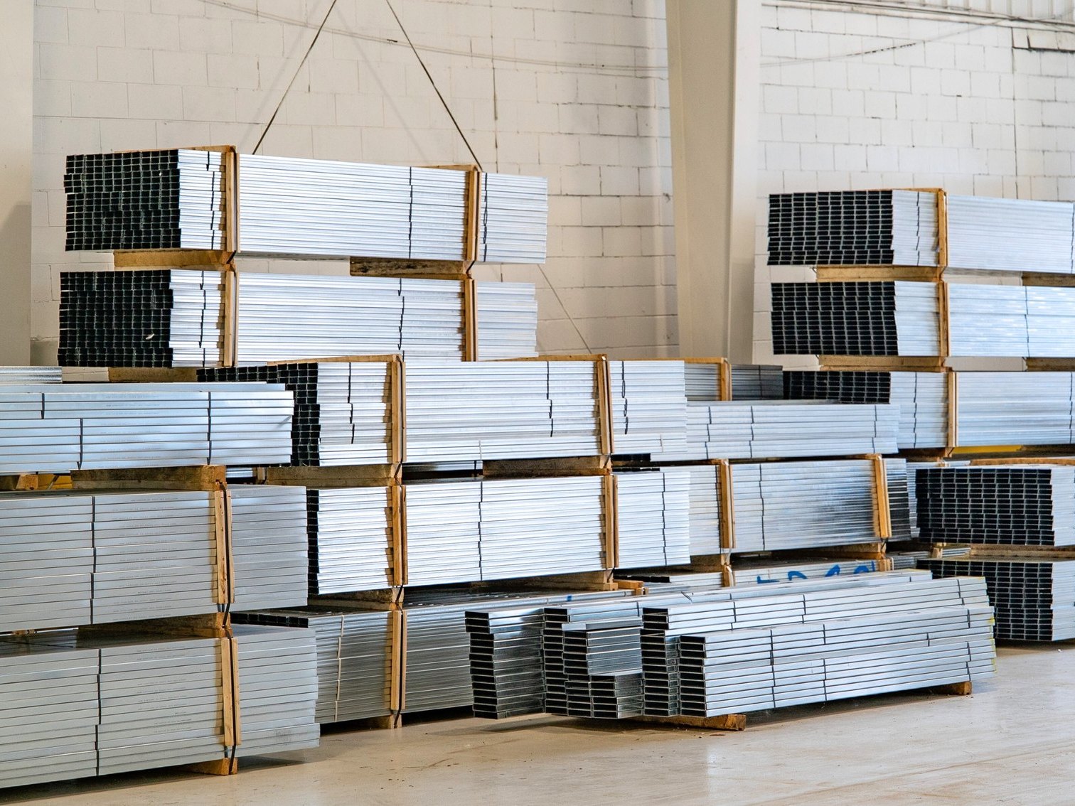 Bundles of EBS metal studs and track in the Barrie plant